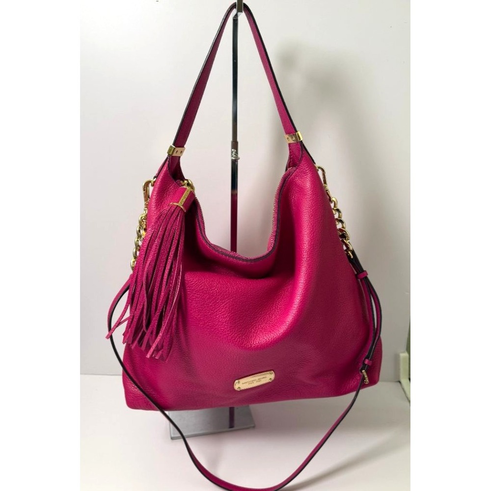 RARE Michael Kors Fuchsia Pebbled Leather Chain Hobo Shoulder Bag Gold Hardware